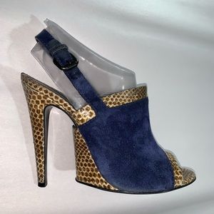 BOTTEGA VENETA size 39.5 suede/snakeskin MULES